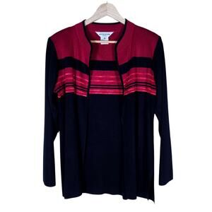 Exclusively Misook Cardigan XS Petite Black Red Striped Knit Classiccore Sweater